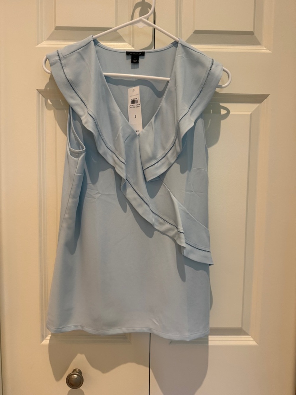 Ann Taylor Light Blue Ruffle Sleeveless Blouse